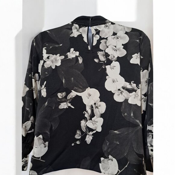 Worthington Satin Black & White Orchids 4 Long sleeve Blouse Petite XXL - Picture 8 of 16